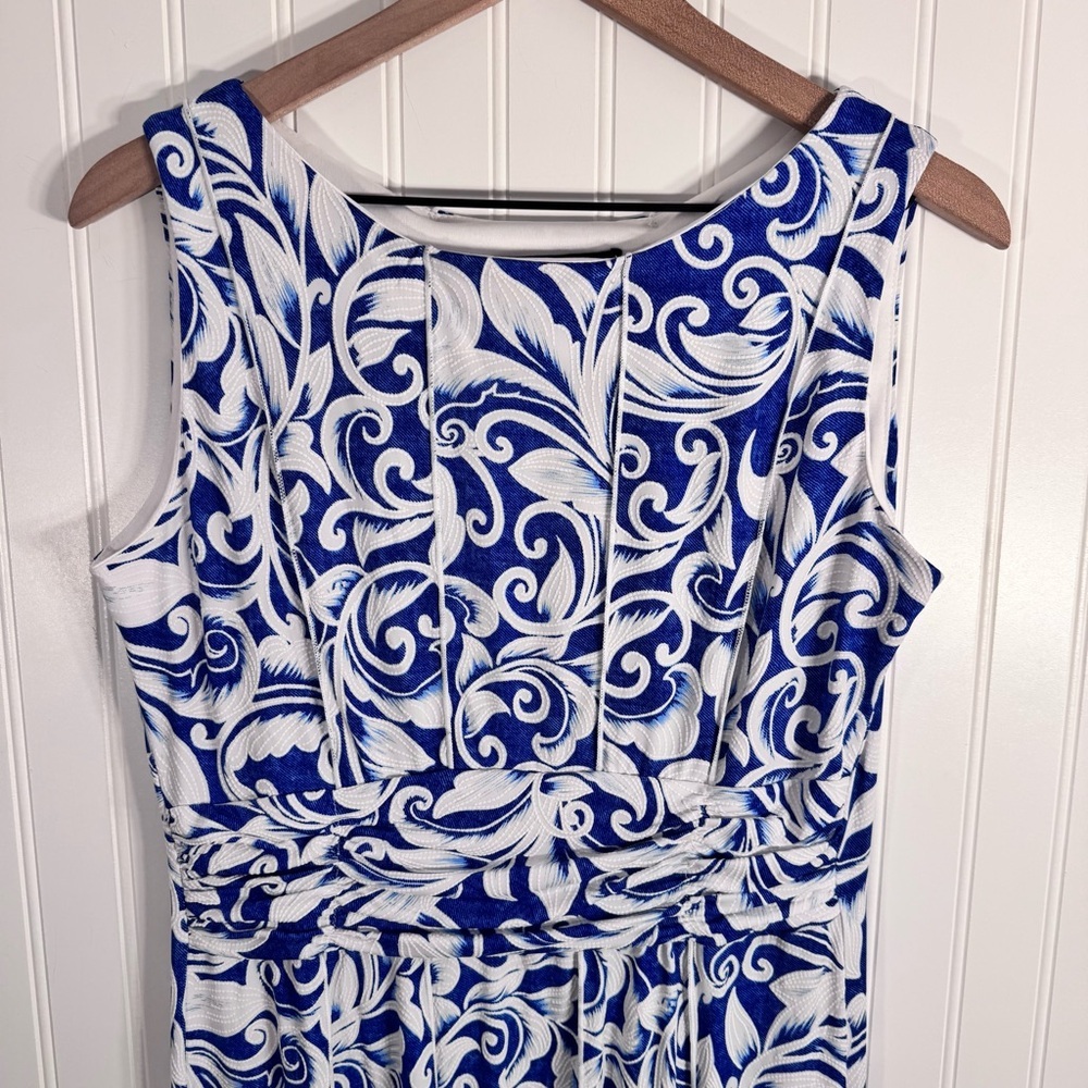Perceptions A-Line Sleeveless Formal Women’s White & Blue Midi Dress Size Medium - Picture 2 of 13